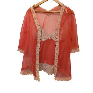 Vintage Gilead Two Piece Lingerie Sleepwear Set Camisole Open Front Blouse Top